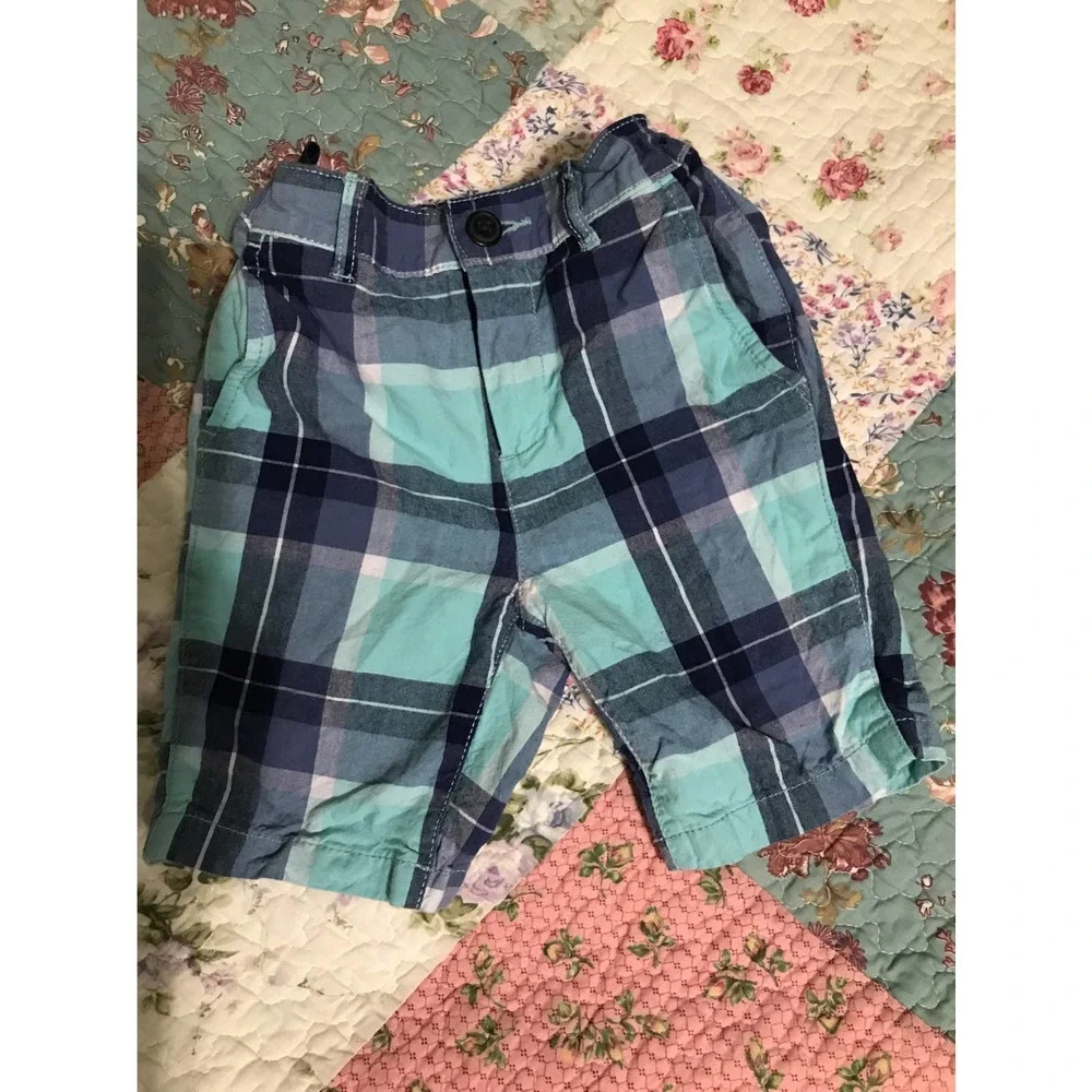The‎ Childrens Place Shorts Blue Teal Plaid Chino Boys Size 5
